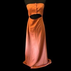 Adriana Degreas size Small strapless linen maxi dress, cutout just below bust